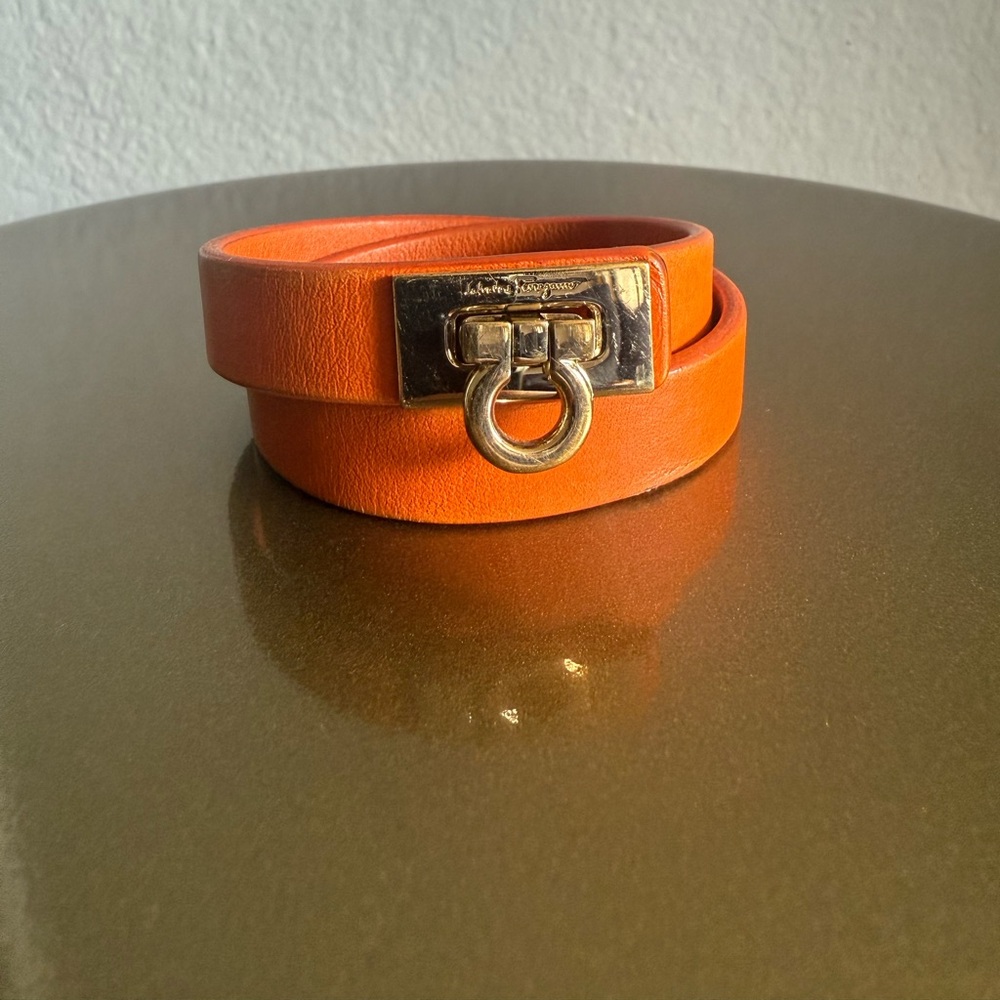 Salvatore Ferragamo Orange Gancini Double Twist Leather Bracelet